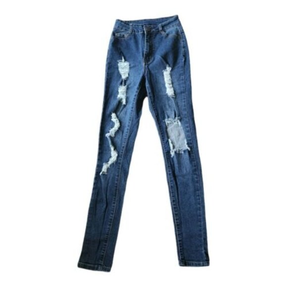 Women's B.O.B Blue Distressed Skinny Denim Jeans, Five/5 Pocket -  Size 3/4 - Picture 1 of 6
